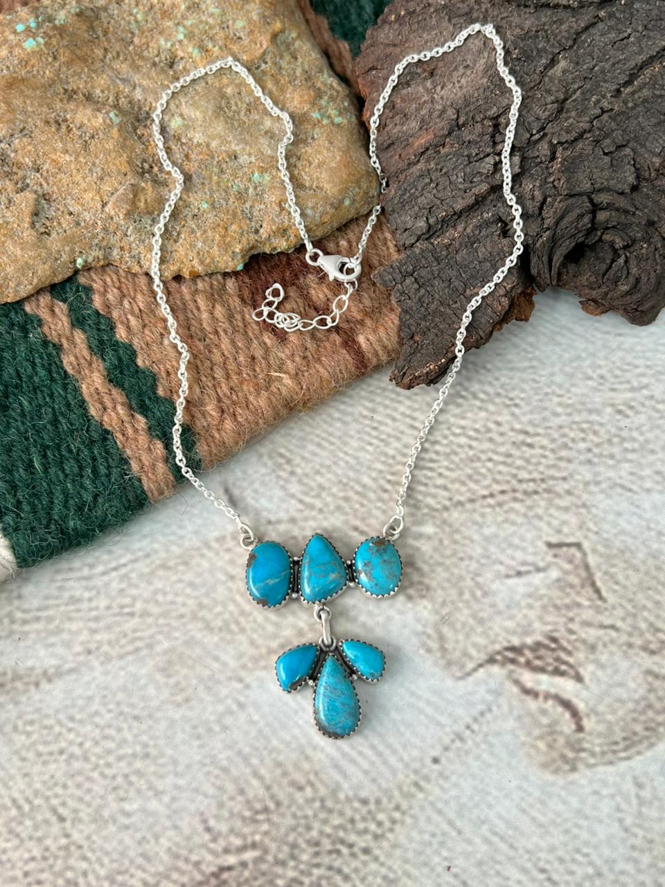 Handmade Sterling Silver Blue Kingman Turquoise Necklace "Signed Nizhoni"