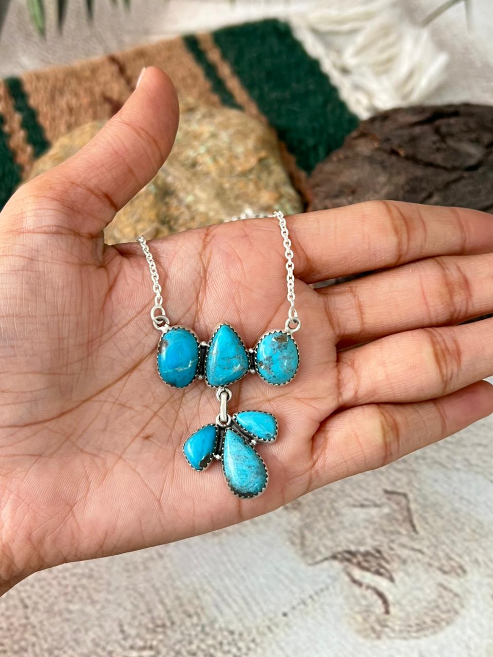 Handmade Sterling Silver Blue Kingman Turquoise Necklace "Signed Nizhoni"