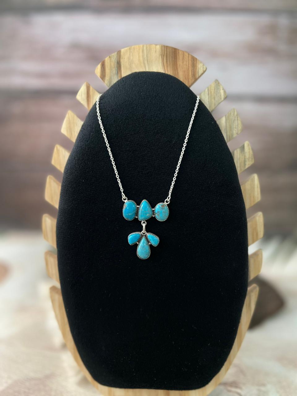Handmade Sterling Silver Blue Kingman Turquoise Necklace "Signed Nizhoni"