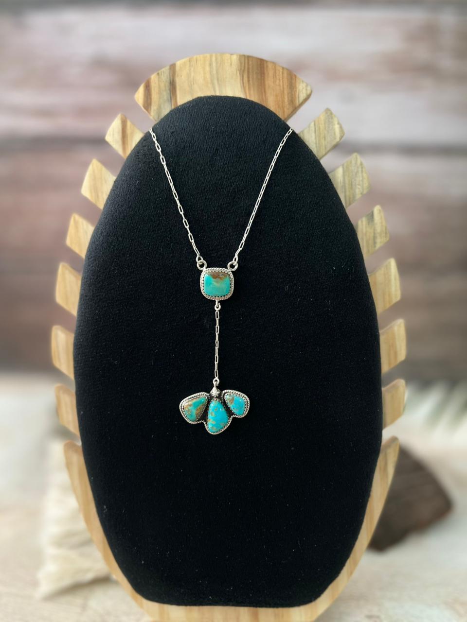 Handmade Sterling Silver Santa Maria Turquoise Lariat Necklace "Signed Nizhoni"