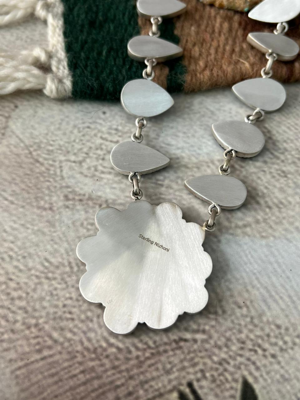Handmade Sterling Silver Blackjack Turquoise Necklace "Signed Nizhoni"
