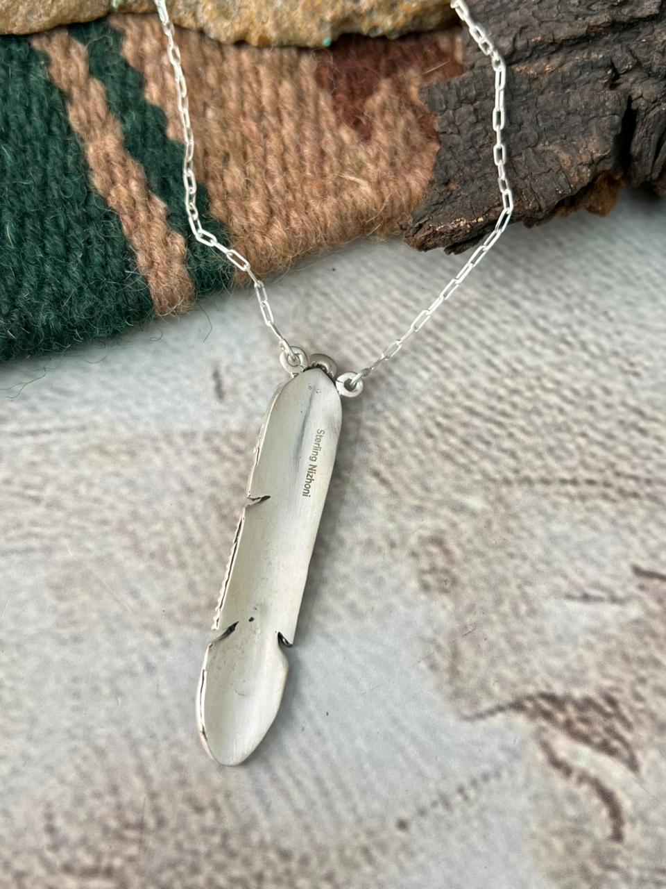 Handmade Sterling Silver Kingman Turquoise Necklace "Signed Nizhoni"