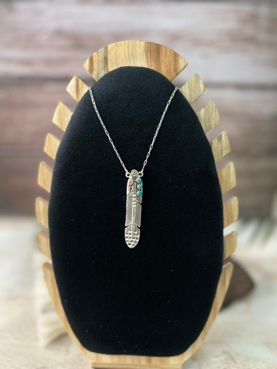 Handmade Sterling Silver Kingman Turquoise Necklace "Signed Nizhoni"