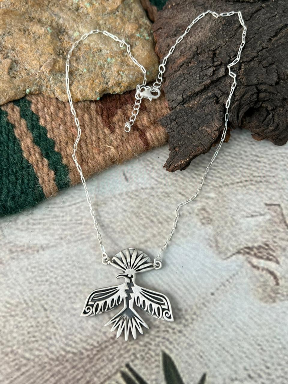 Handmade Sterling Silver Thunderbird Necklace "Signed Nizhoni"