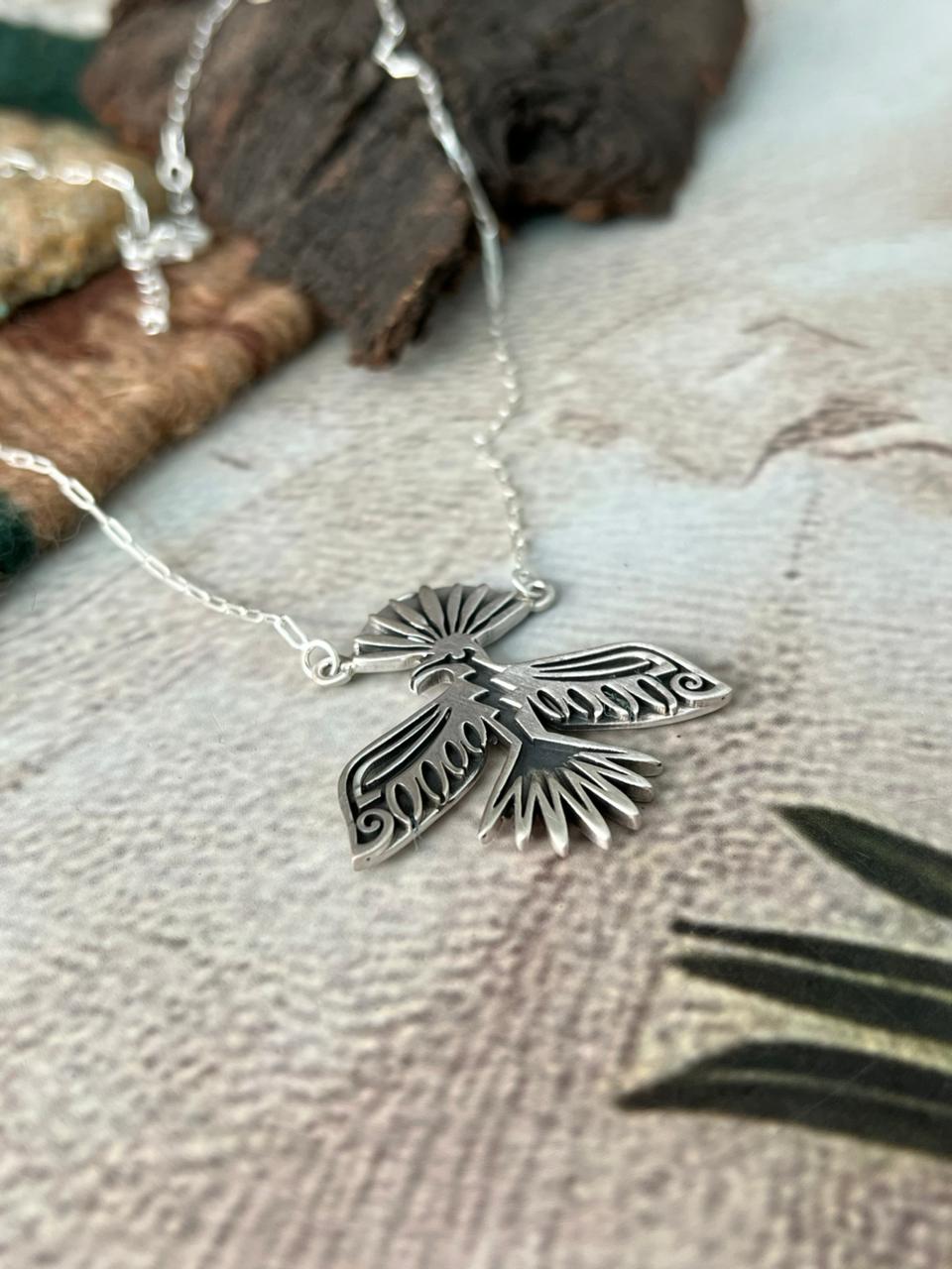 Handmade Sterling Silver Thunderbird Necklace "Signed Nizhoni"