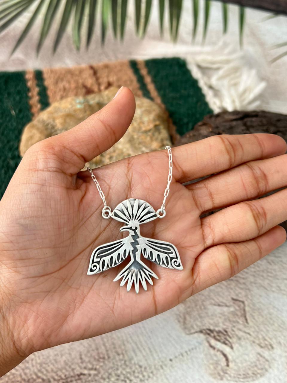 Handmade Sterling Silver Thunderbird Necklace "Signed Nizhoni"