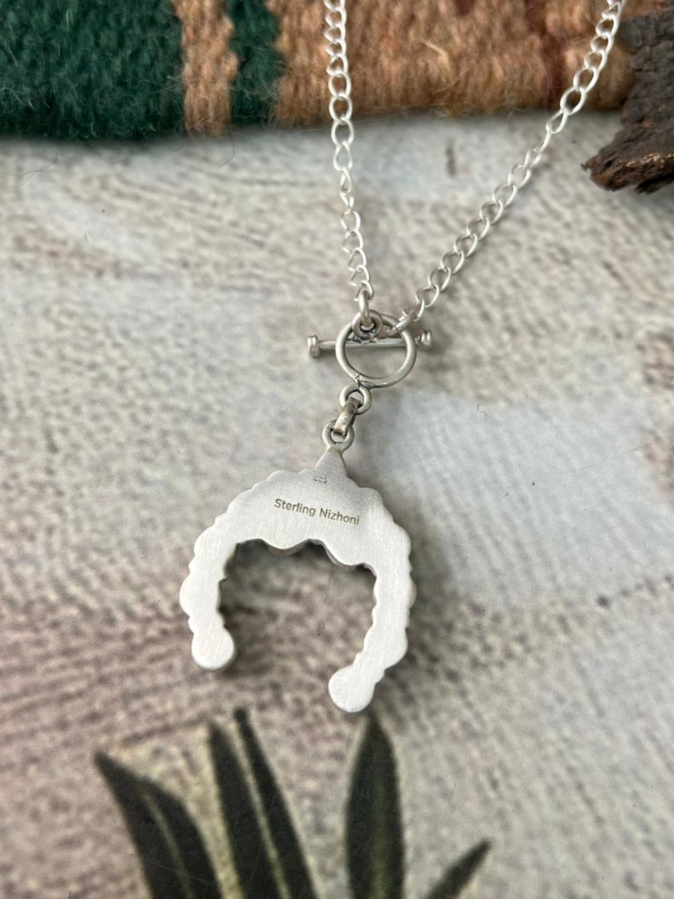 Handmade Sterling Silver Kingman Turquoise Necklace "Signed Nizhoni"