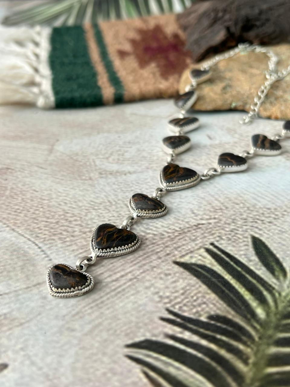Handmade Sterling Silver Blackjack Turquoise Heart Necklace "Signed Nizhoni"