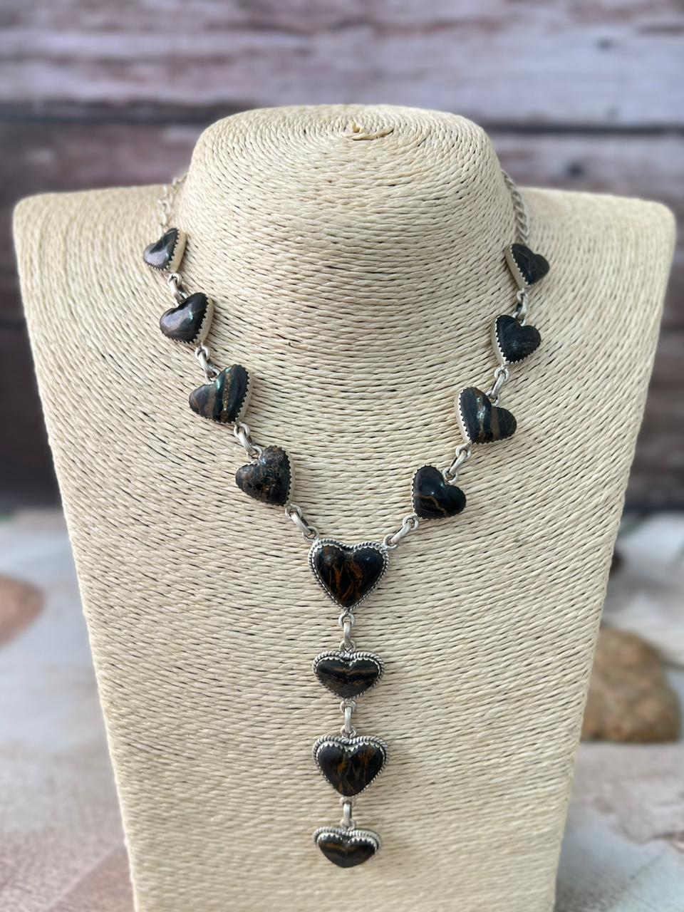 Handmade Sterling Silver Blackjack Turquoise Heart Necklace "Signed Nizhoni"