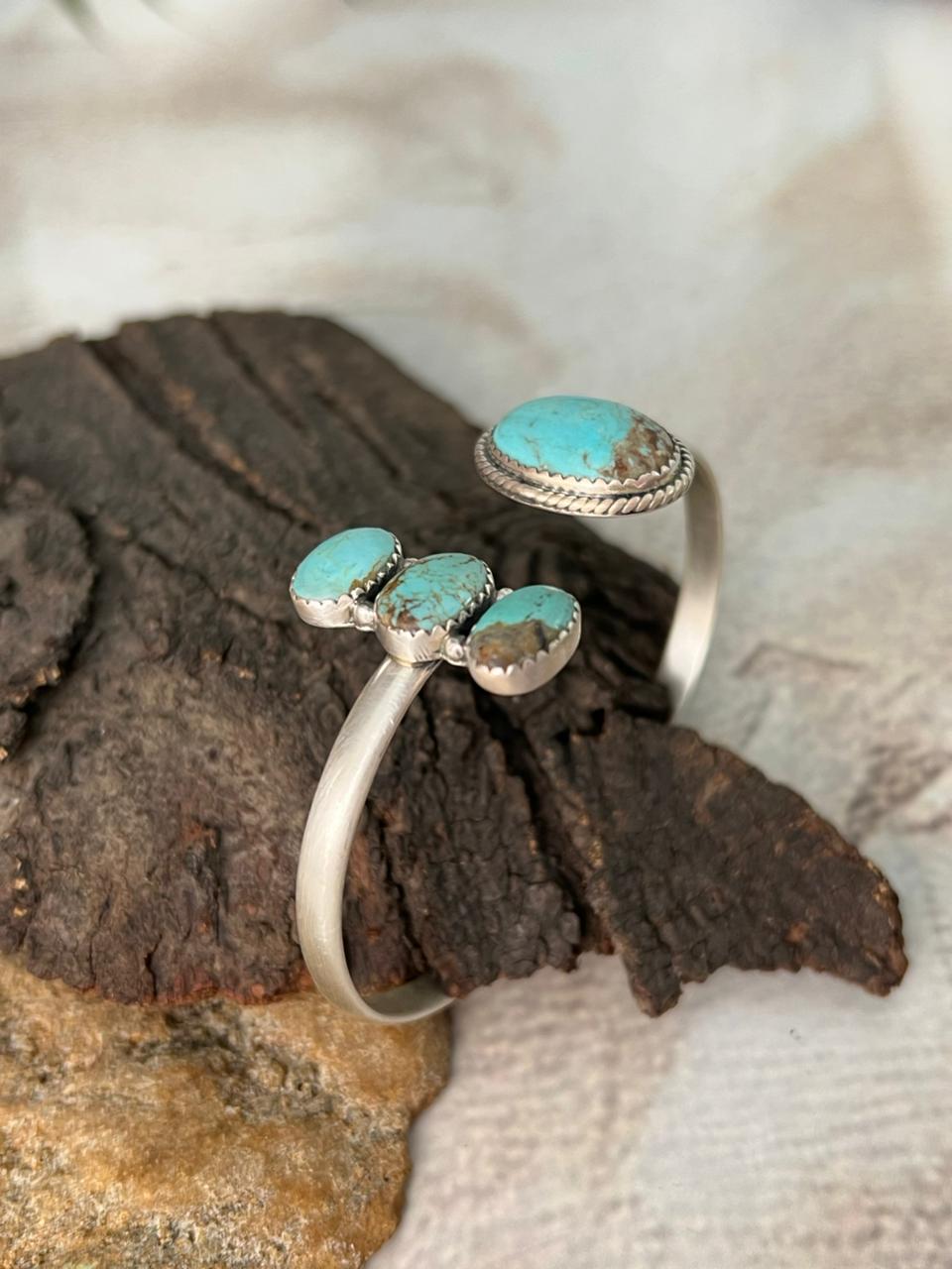 Handmade Sterling Silver Number 8 Turquoise Cuff Bracelet "Signed Nizhoni"