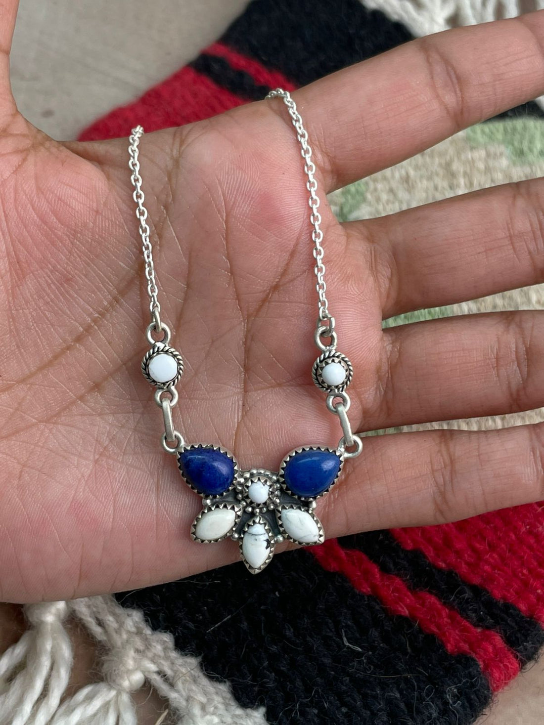 Handmade Sterling Silver Lapis with White Buffalo Necklace "Signed Nizhoni"