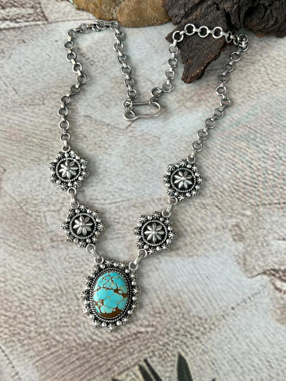 Handmade Sterling Silver Number 8 Turquoise Necklace "Signed Nizhoni"