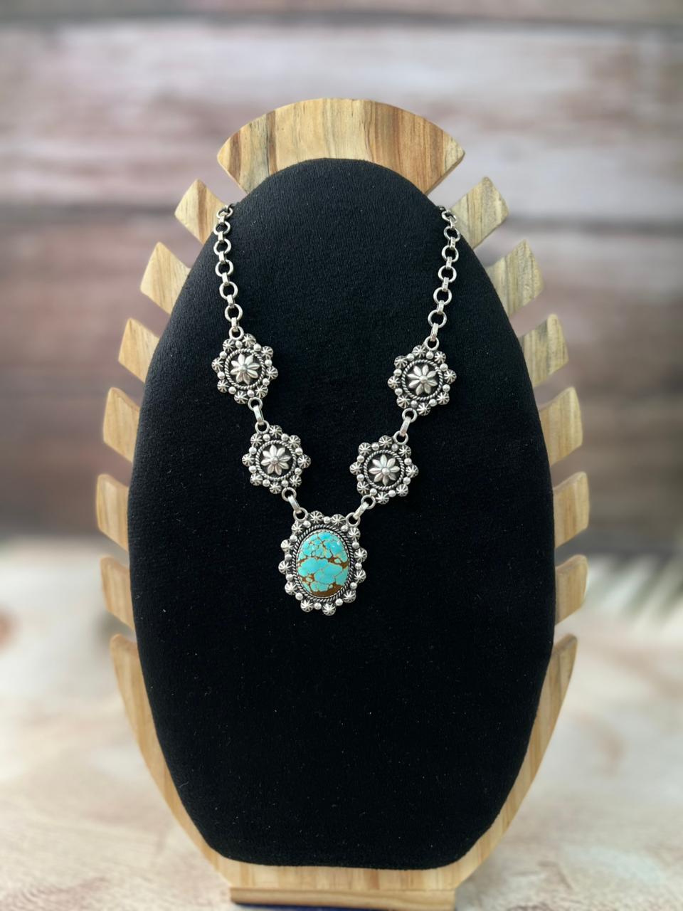 Handmade Sterling Silver Number 8 Turquoise Necklace "Signed Nizhoni"