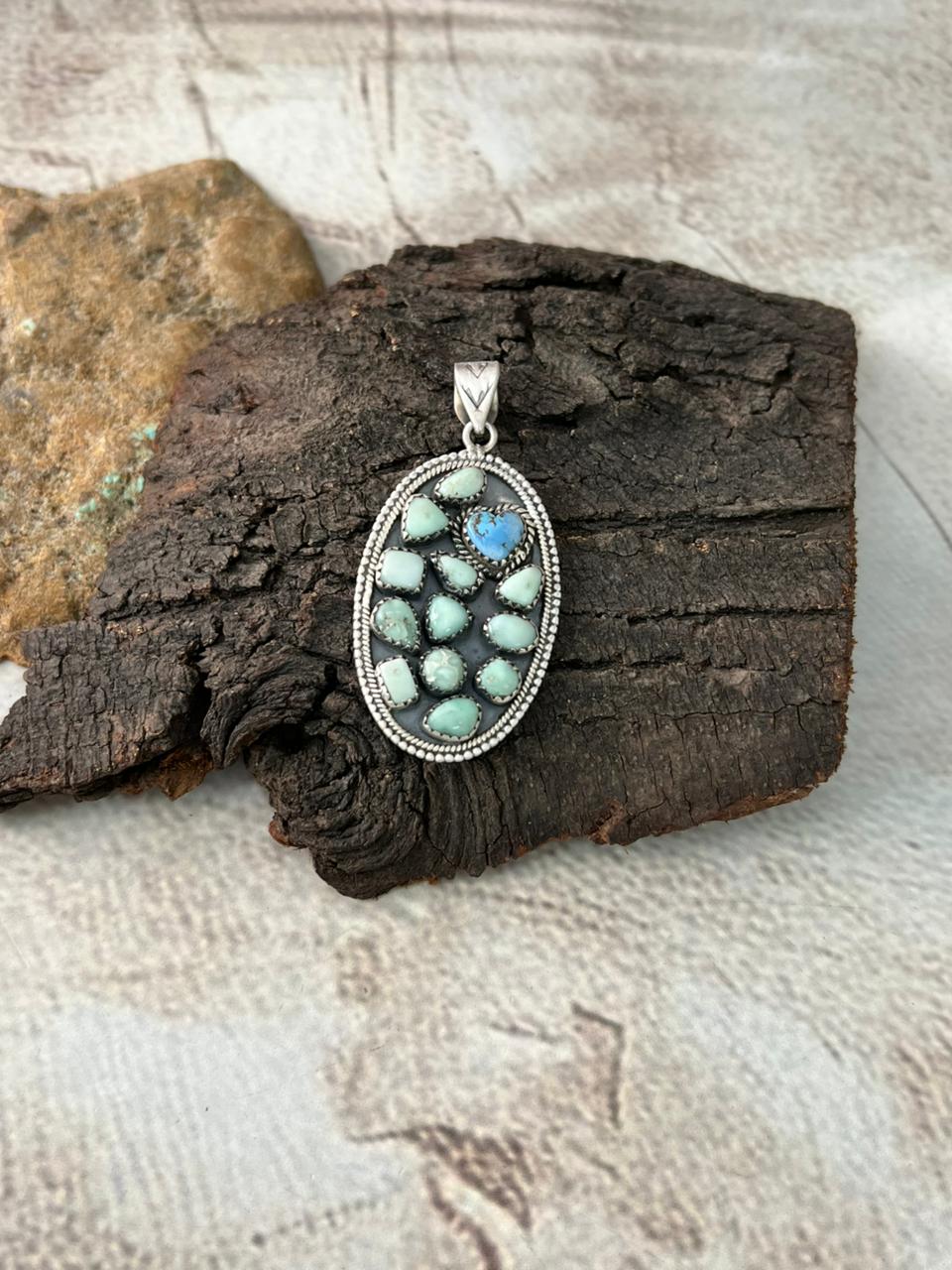 Handmade Sterling Silver Paloma with Golden Hills Turquoise Pendant "Signed Nizhoni"