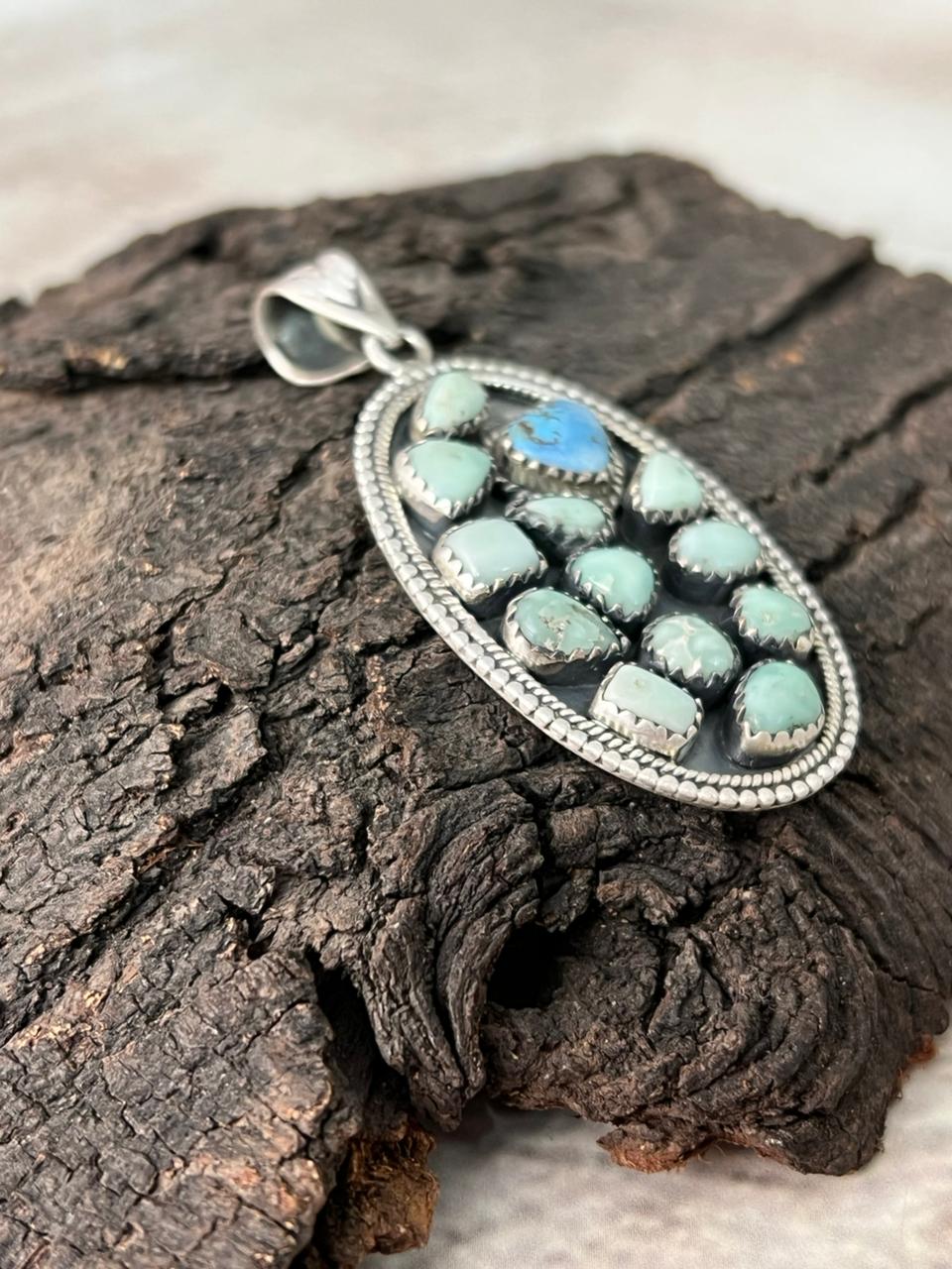 Handmade Sterling Silver Paloma with Golden Hills Turquoise Pendant "Signed Nizhoni"