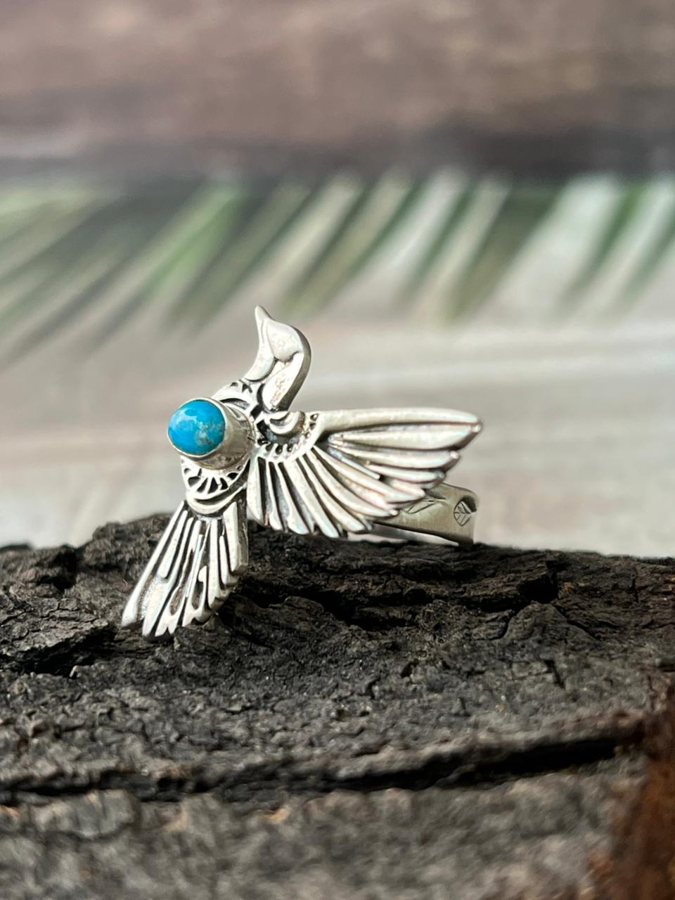 Handmade Sterling Silver Kingman Turquoise Adjustable Ring "Signed Nizhoni"