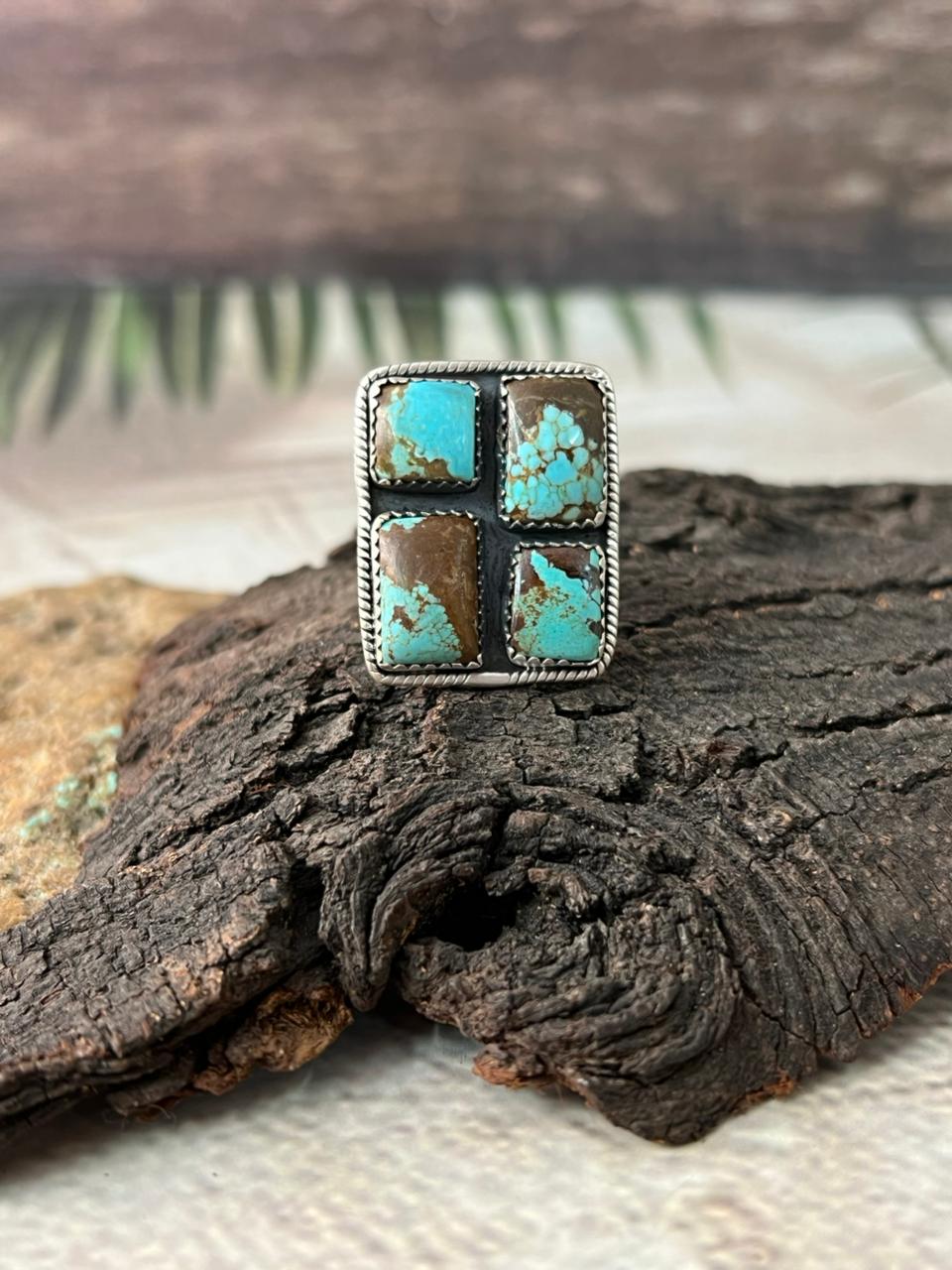 Handmade Sterling Silver Number 8 Turquoise Adjustable Ring "Signed Nizhoni"