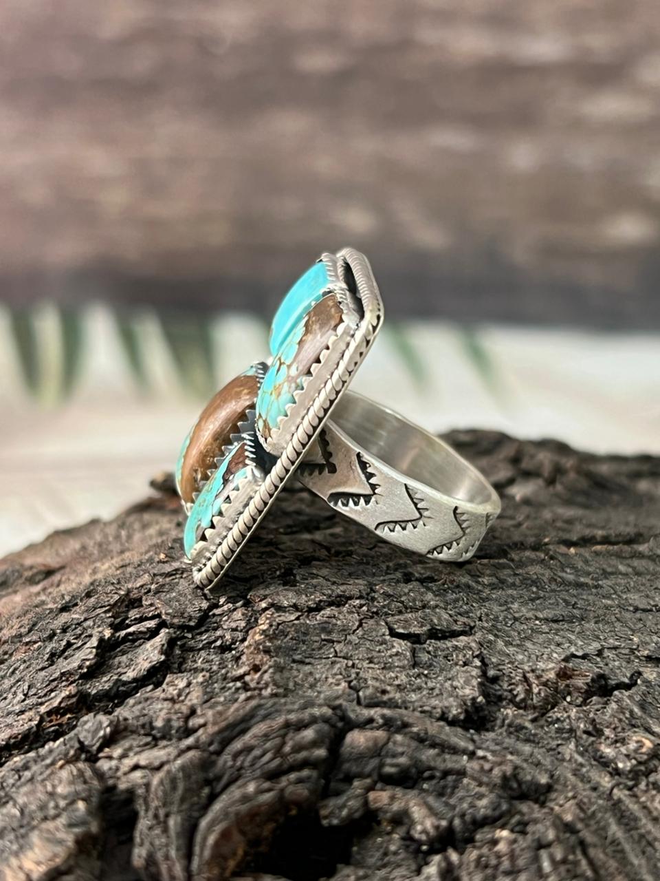 Handmade Sterling Silver Number 8 Turquoise Adjustable Ring "Signed Nizhoni"
