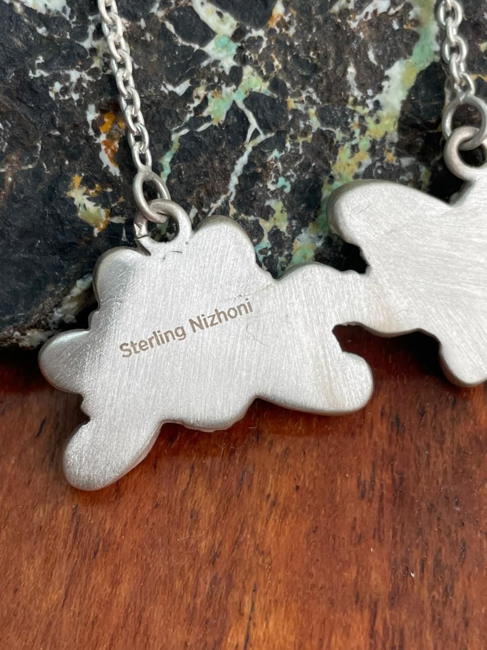 Handmade Sterling Silver Lapis with White Buffalo Necklace "Signed Nizhoni"