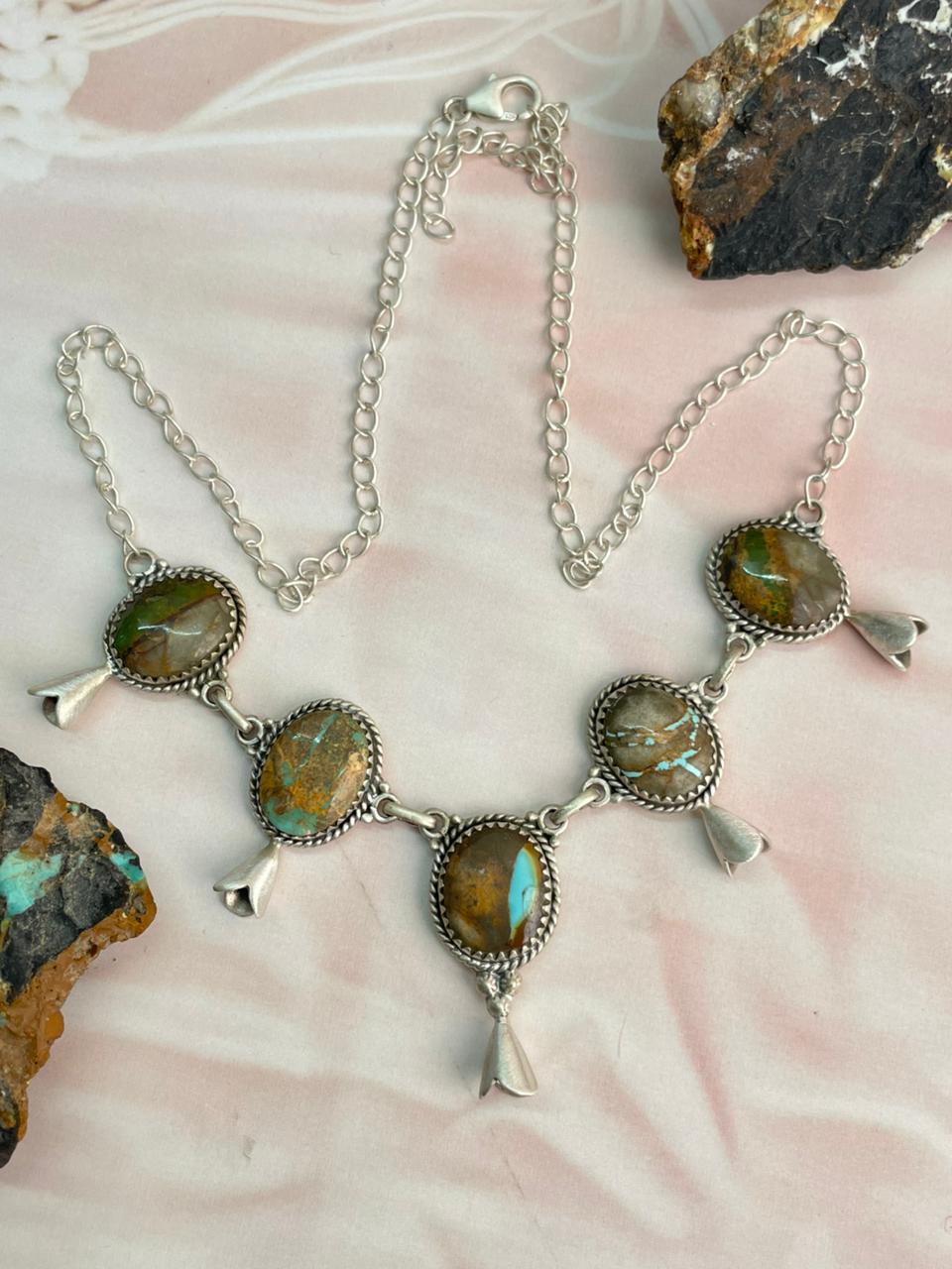 Handmade Sterling Silver Royston Ribbon Turquoise Necklace "Signed Nizhoni"