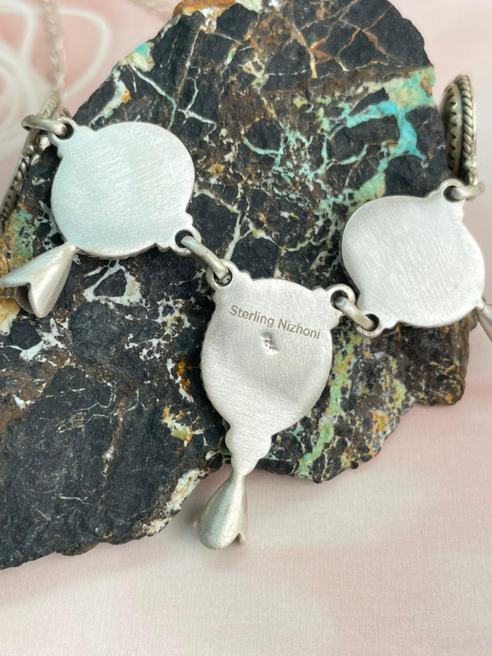 Handmade Sterling Silver Royston Ribbon Turquoise Necklace "Signed Nizhoni"