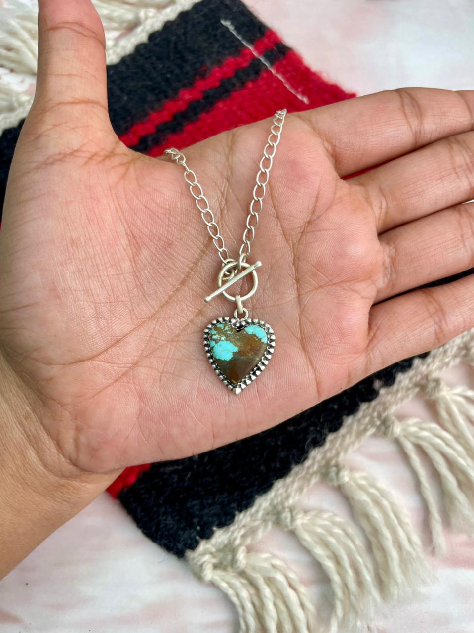 Handmade Sterling Silver Number 8 Turquoise Heart Necklace "Signed Nizhoni"