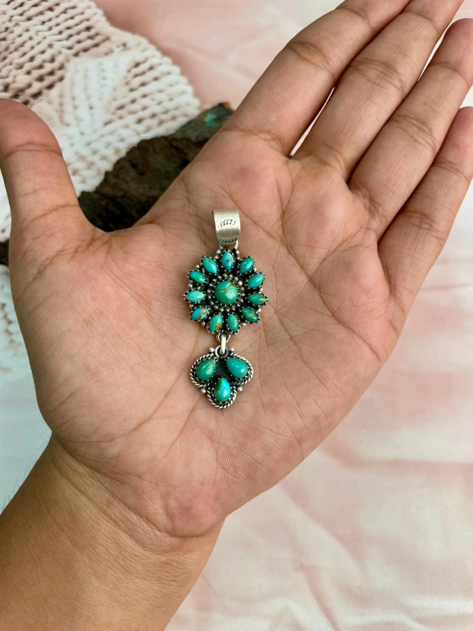 Handmade Sterling Silver Kingaman Turquoise Pendant "Signed Nizhoni"