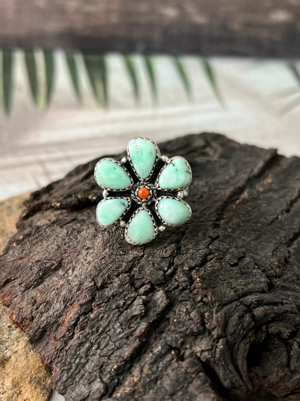 Handmade Sterling Silver Orange Mojave with Paloma Turquoise Adjustabl