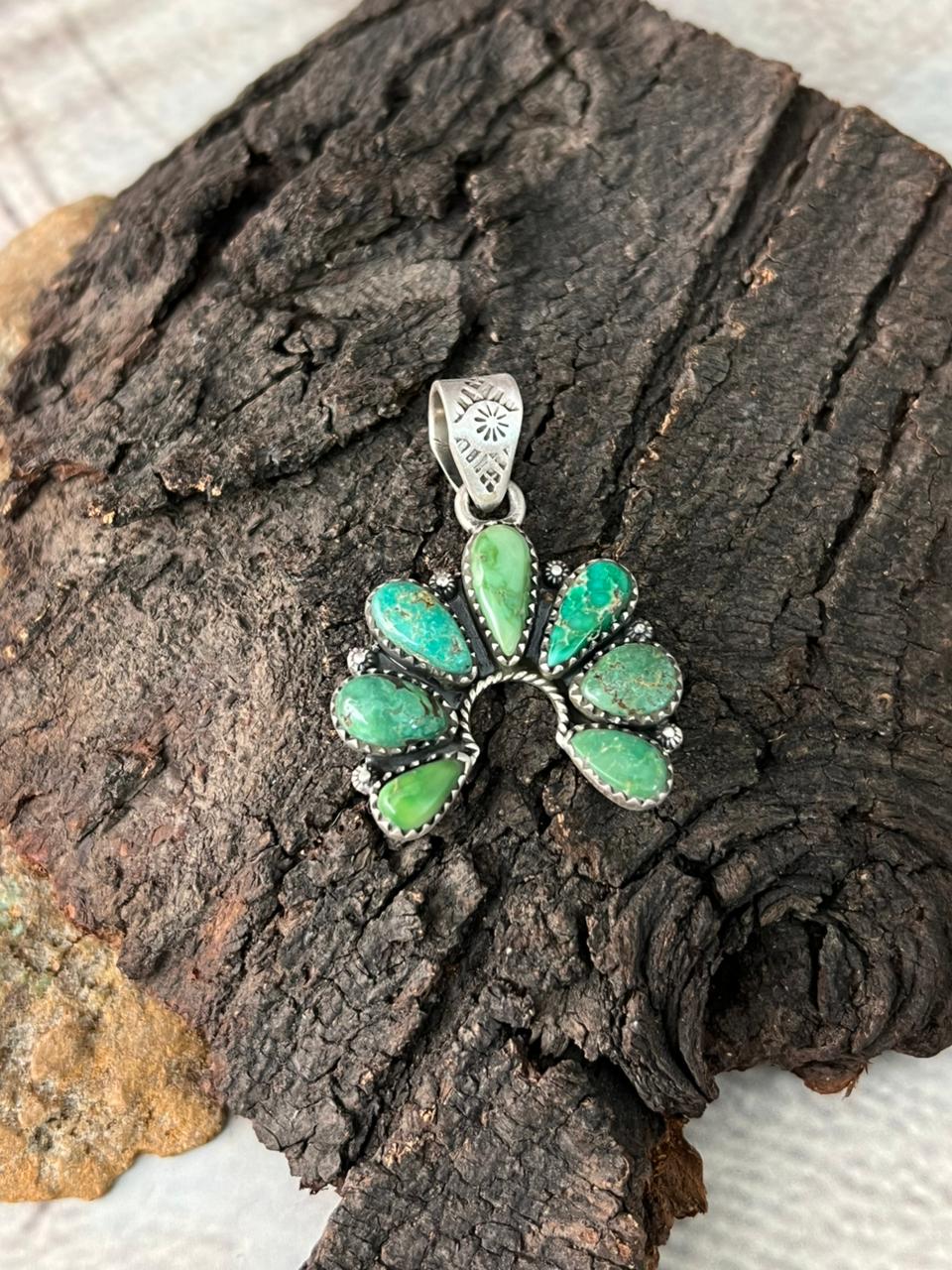 Handmade Sterling Silver Emerald Valley Turquoise Pendant "Signed Nizhoni"