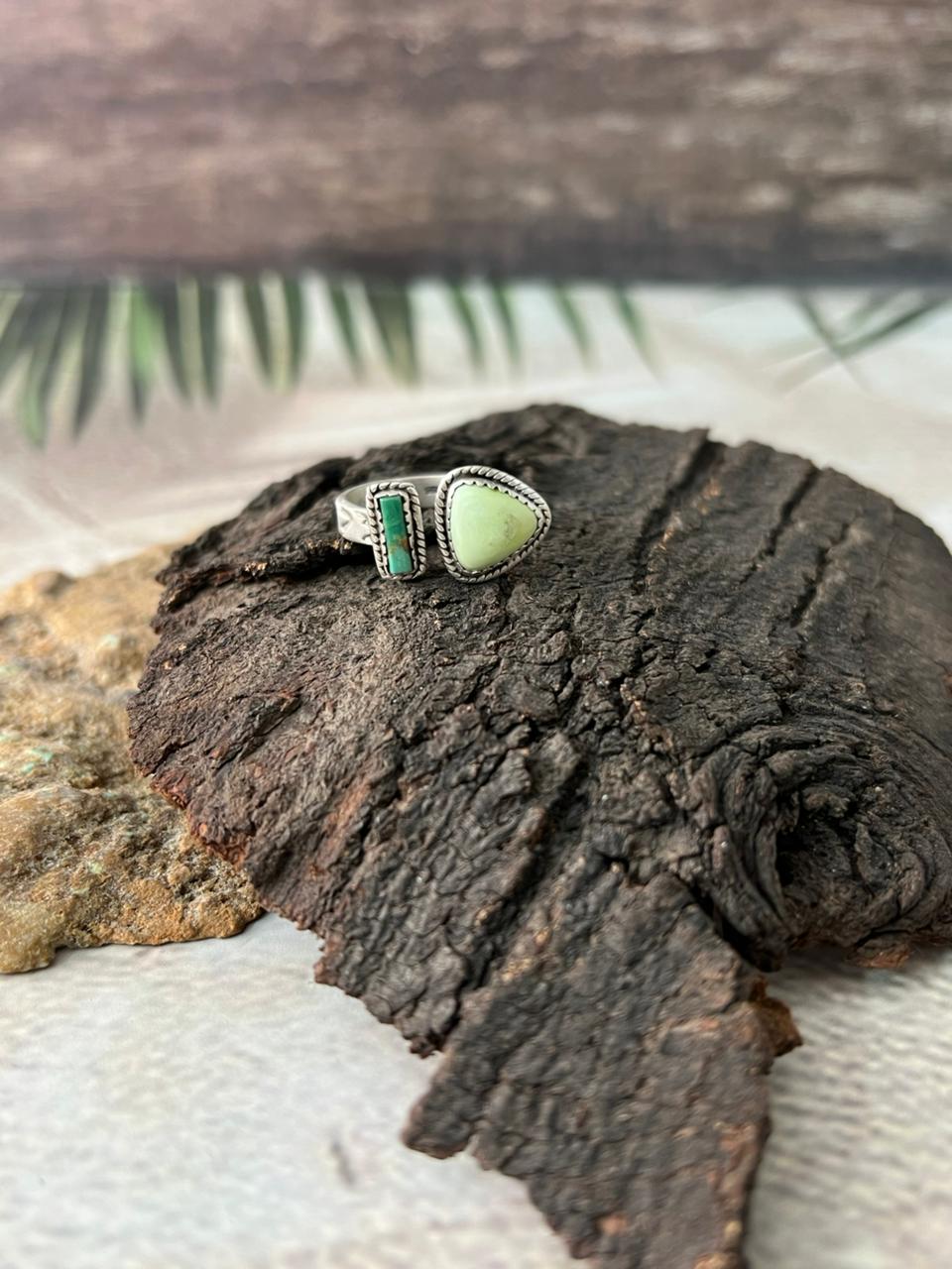 Handmade Sterling Silver Sonoran Mountain with Palomino Turquoise Adjustable Ring "Signed Nizhoni"
