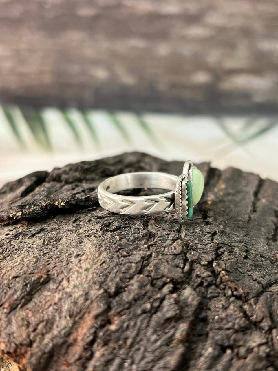 Handmade Sterling Silver Sonoran Mountain with Palomino Turquoise Adjustable Ring "Signed Nizhoni"