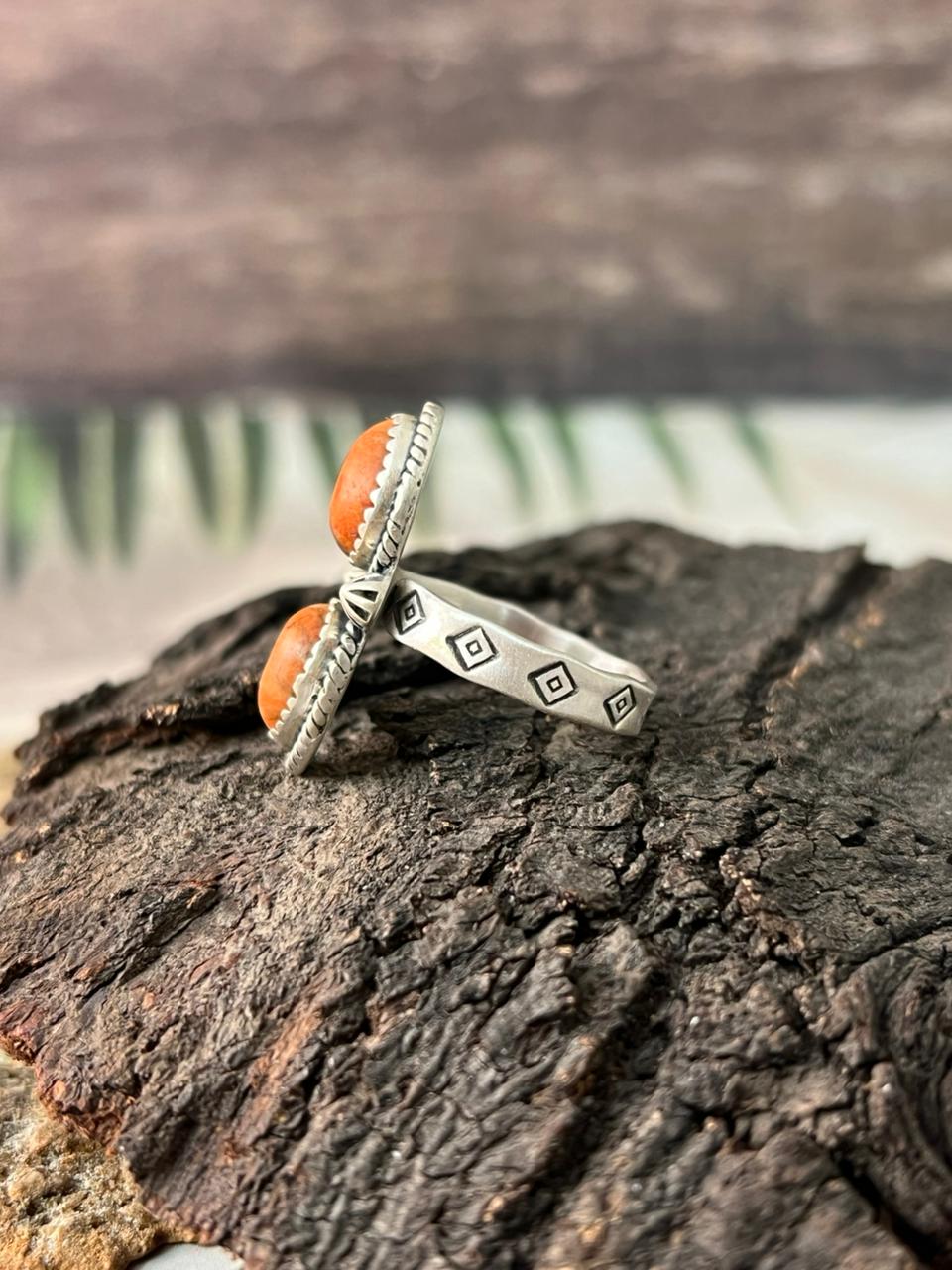 Handmade Sterling Silver Orange Mojave Adjustable Ring "Signed Nizhoni"