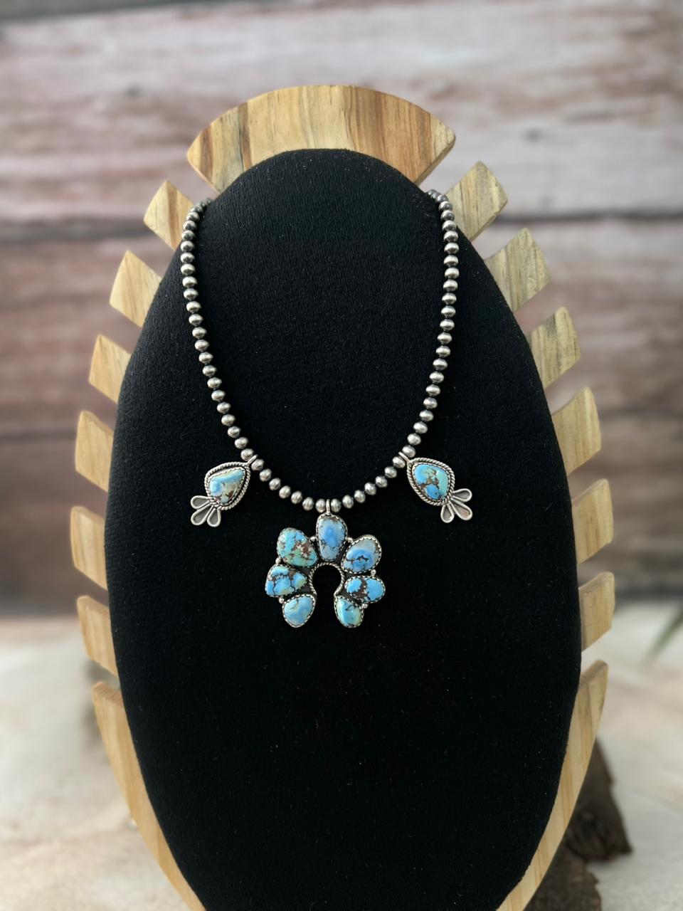 Handmade Sterling Silver Golden Hills Turquoise Beaded Necklace "Signed Nizhoni"