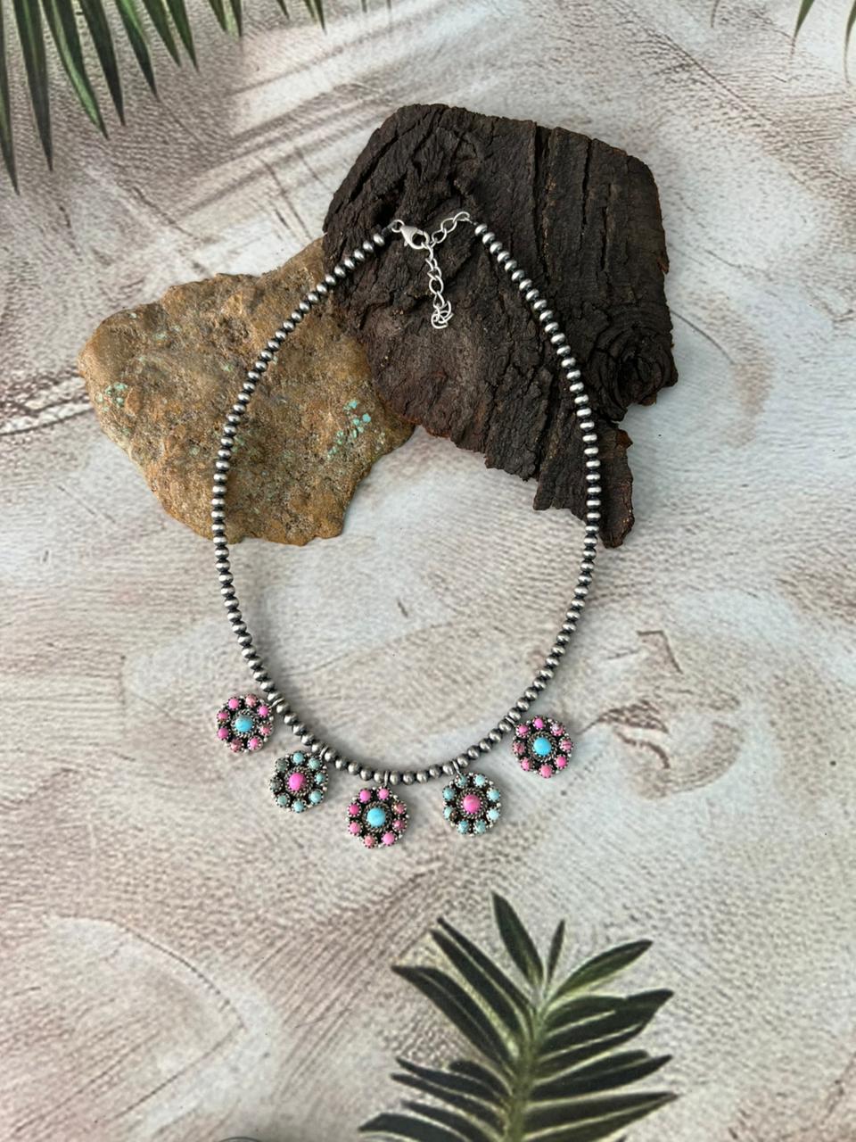 Handmade Sterling Silver Cotton Candy Beaded Necklace "Signed Nizhoni"