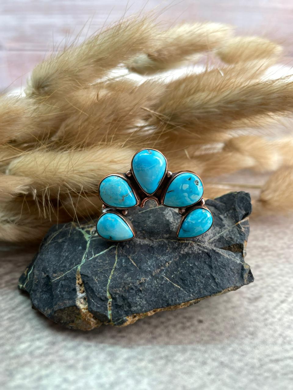 Handmade Copper Sierra Bella Turquoise Naja Adjustable Ring