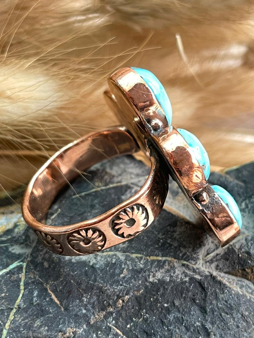 Handmade Copper Sierra Bella Turquoise Naja Adjustable Ring