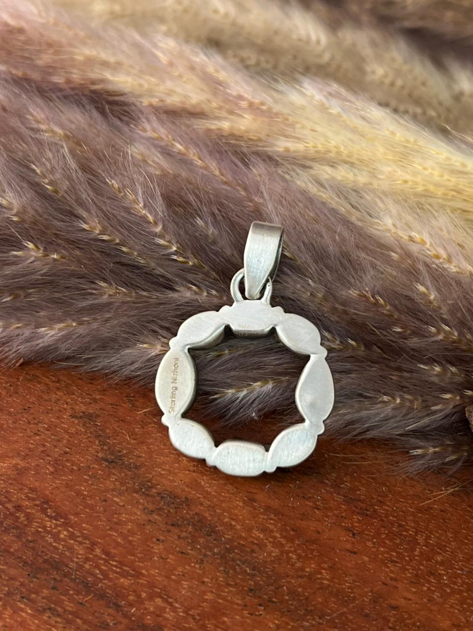 Handmade Sterling Silver Canyon Sunset Collection: Golden Hills Turquoise with White Buffalo Pendant "Signed Nizhoni" (2)