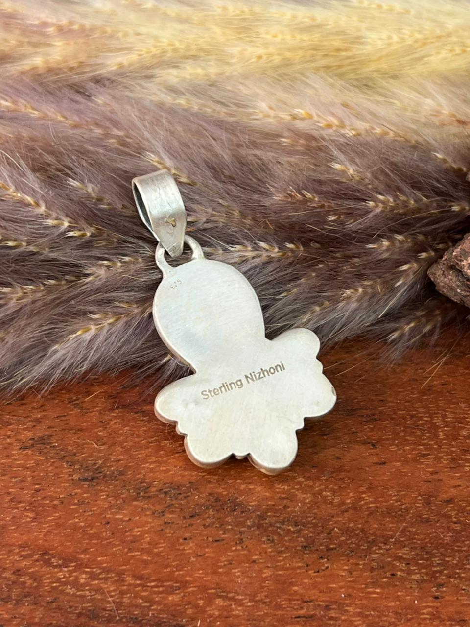 Handmade Sterling Silver Canyon Sunset Collection: Golden Hills Turquoise with White Buffalo Pendant "Signed Nizhoni" (3)