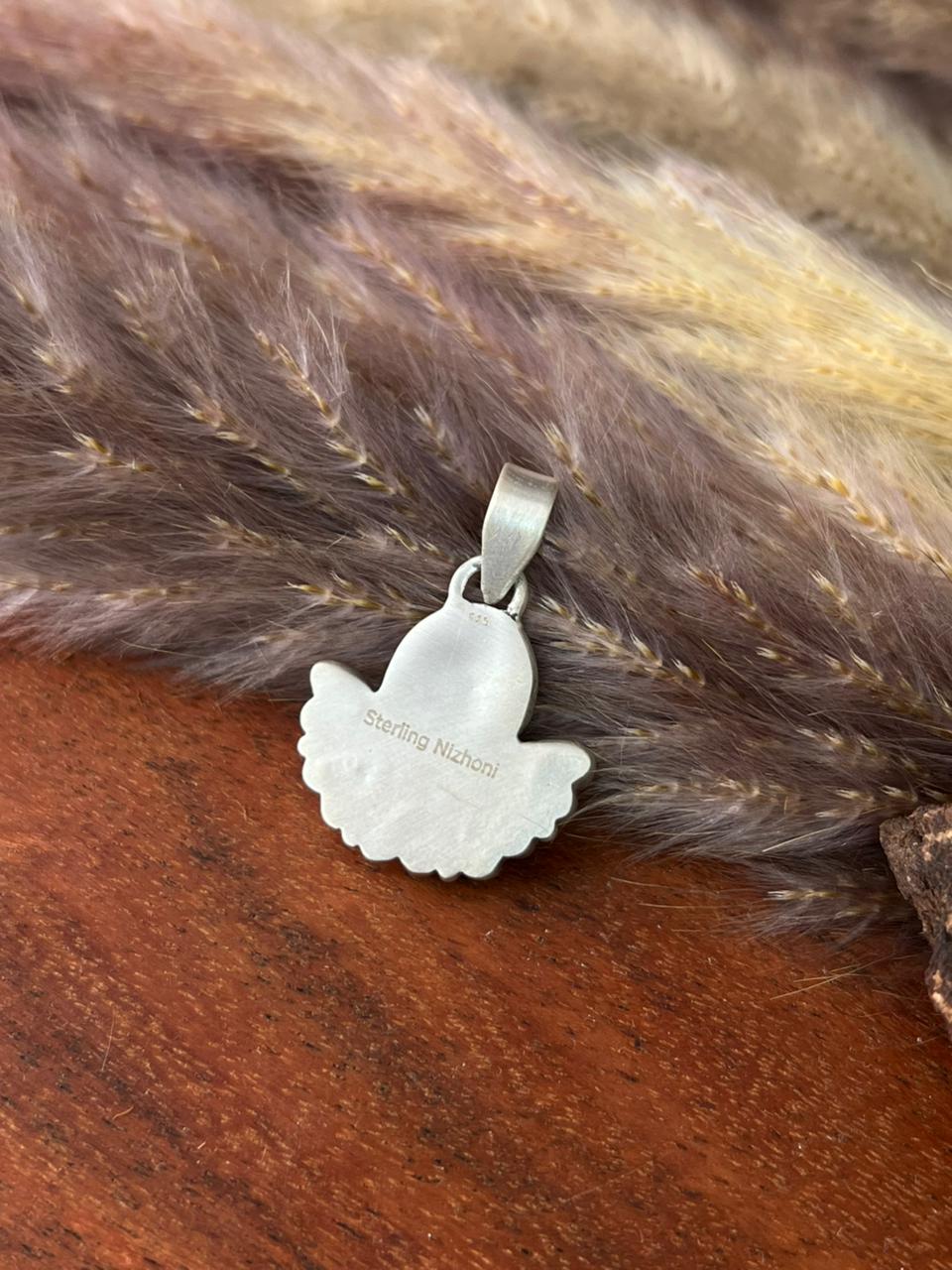 Handmade Sterling Silver Canyon Sunset Collection: Golden Hills Turquoise with White Buffalo Pendant "Signed Nizhoni" (1)