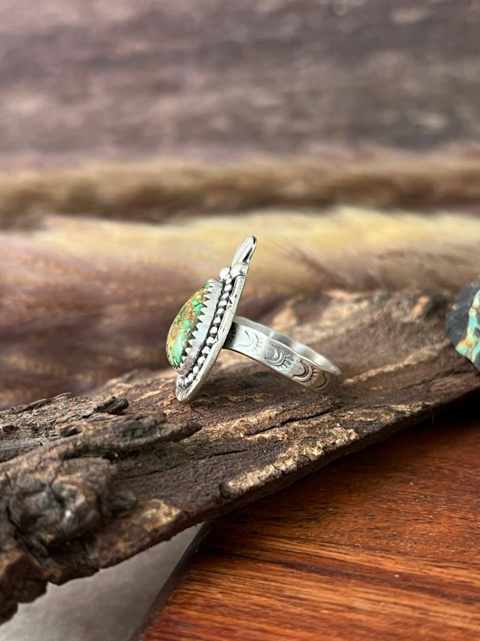 Handmade Sterling Silver Sonoran Mountain Turquoise Ring "Signed Nizhoni"