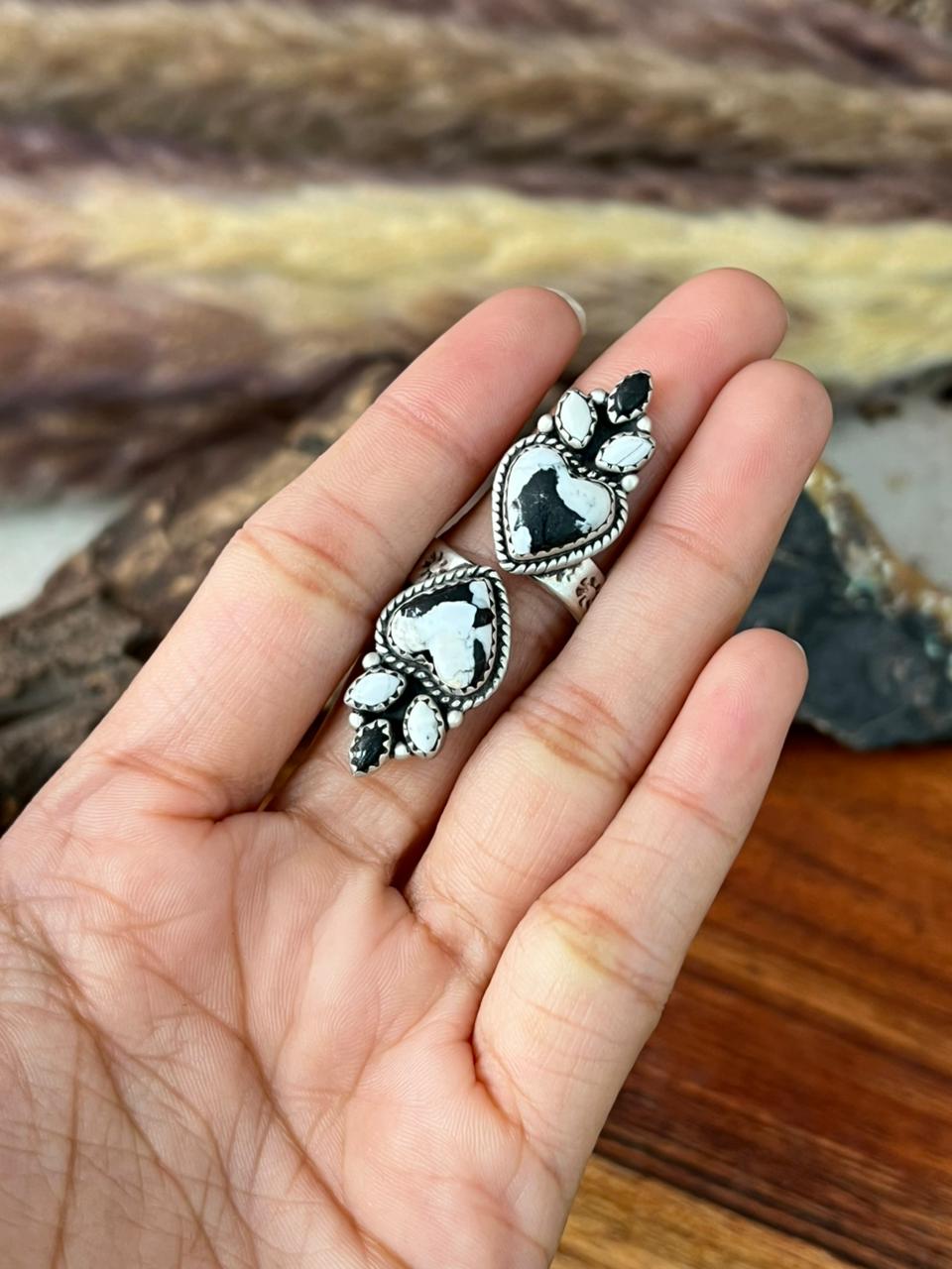 Handmade Sterling Silver White Buffalo Adjustable Ring "Signed Nizhoni"