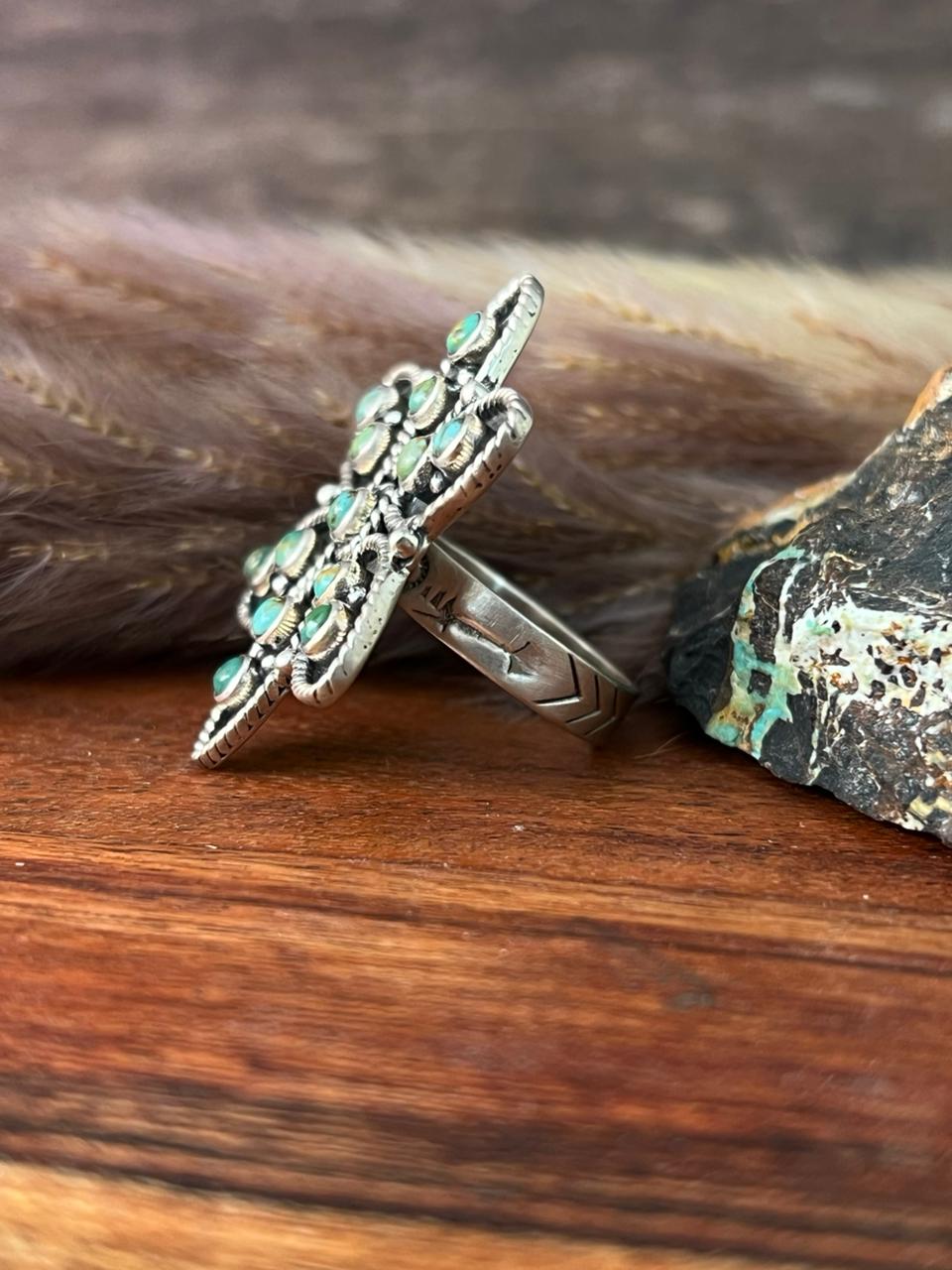 Handmade Sterling Silver Kingman Turquoise Adjustable Ring "Signed Nizhoni"