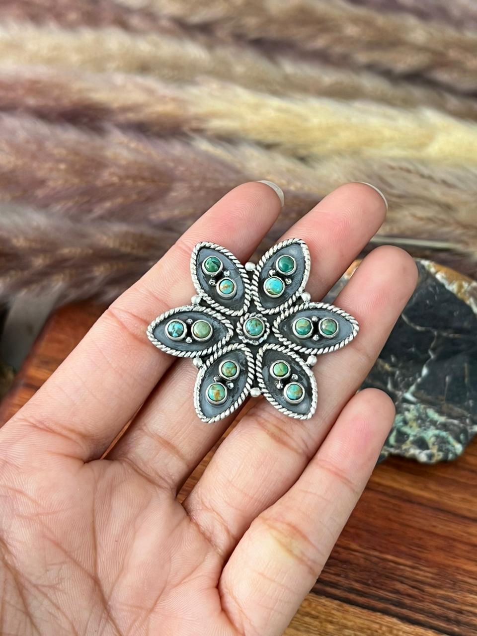 Handmade Sterling Silver Kingman Turquoise Adjustable Ring "Signed Nizhoni"