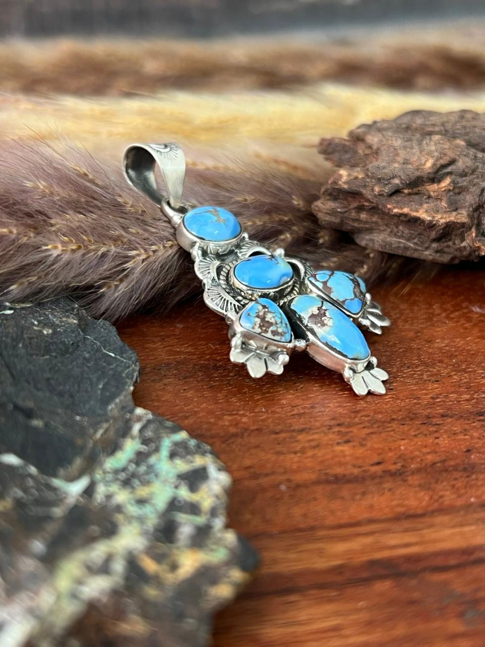 Handmade Sterling Silver Golden Hills Turquoise Pendant "Signed Nizhoni"