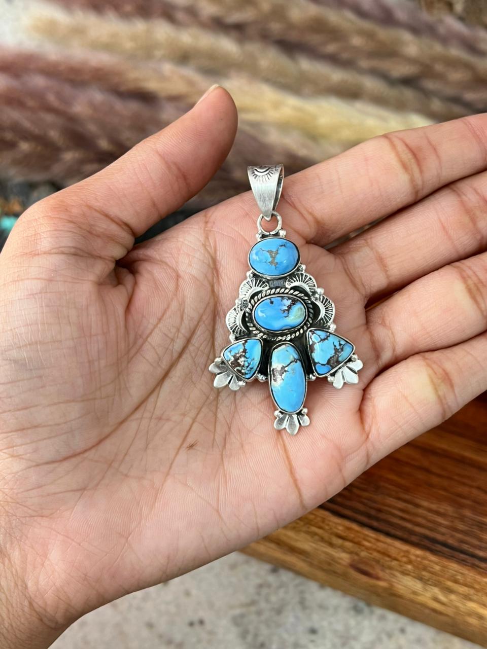 Handmade Sterling Silver Golden Hills Turquoise Pendant "Signed Nizhoni"