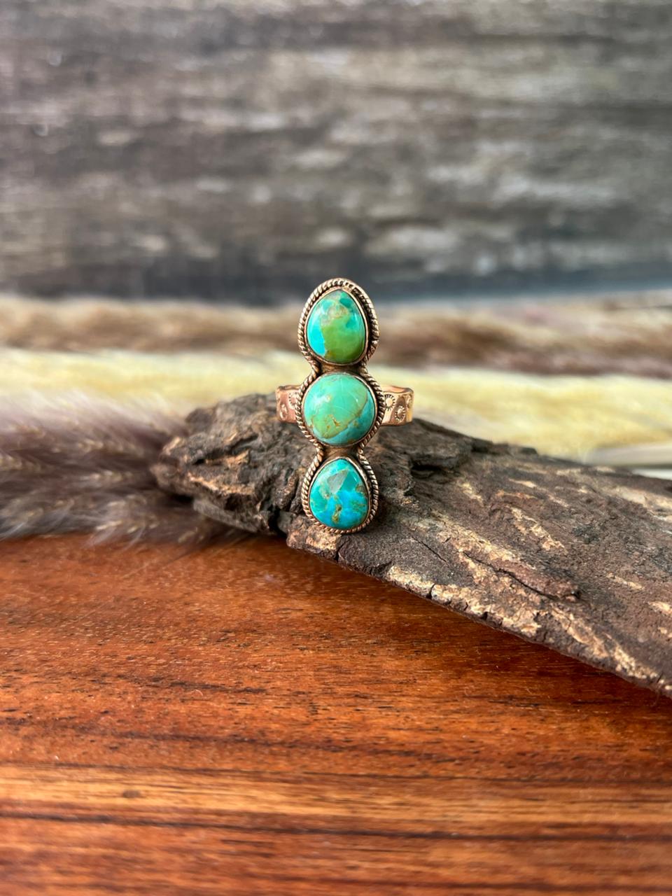 Handmade Copper Collection: Kingman Turquoise Adjustable Ring