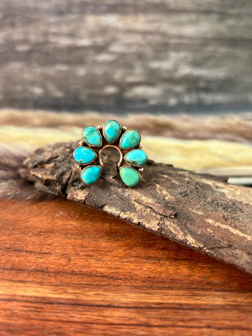 Handmade Copper Collection: Kingman Turquoise Naja Adjustable Ring