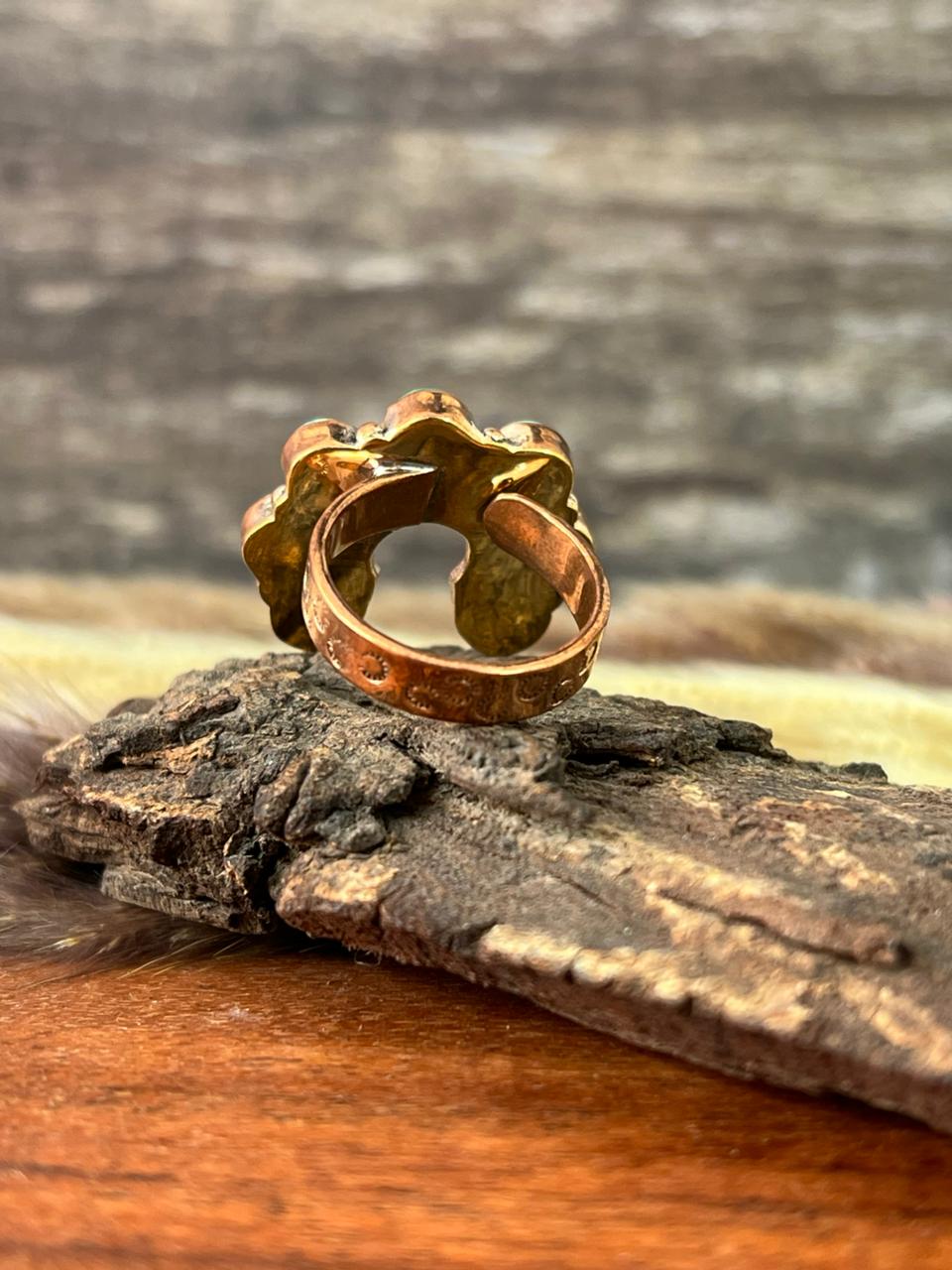 Handmade Copper Collection: Kingman Turquoise Naja Adjustable Ring