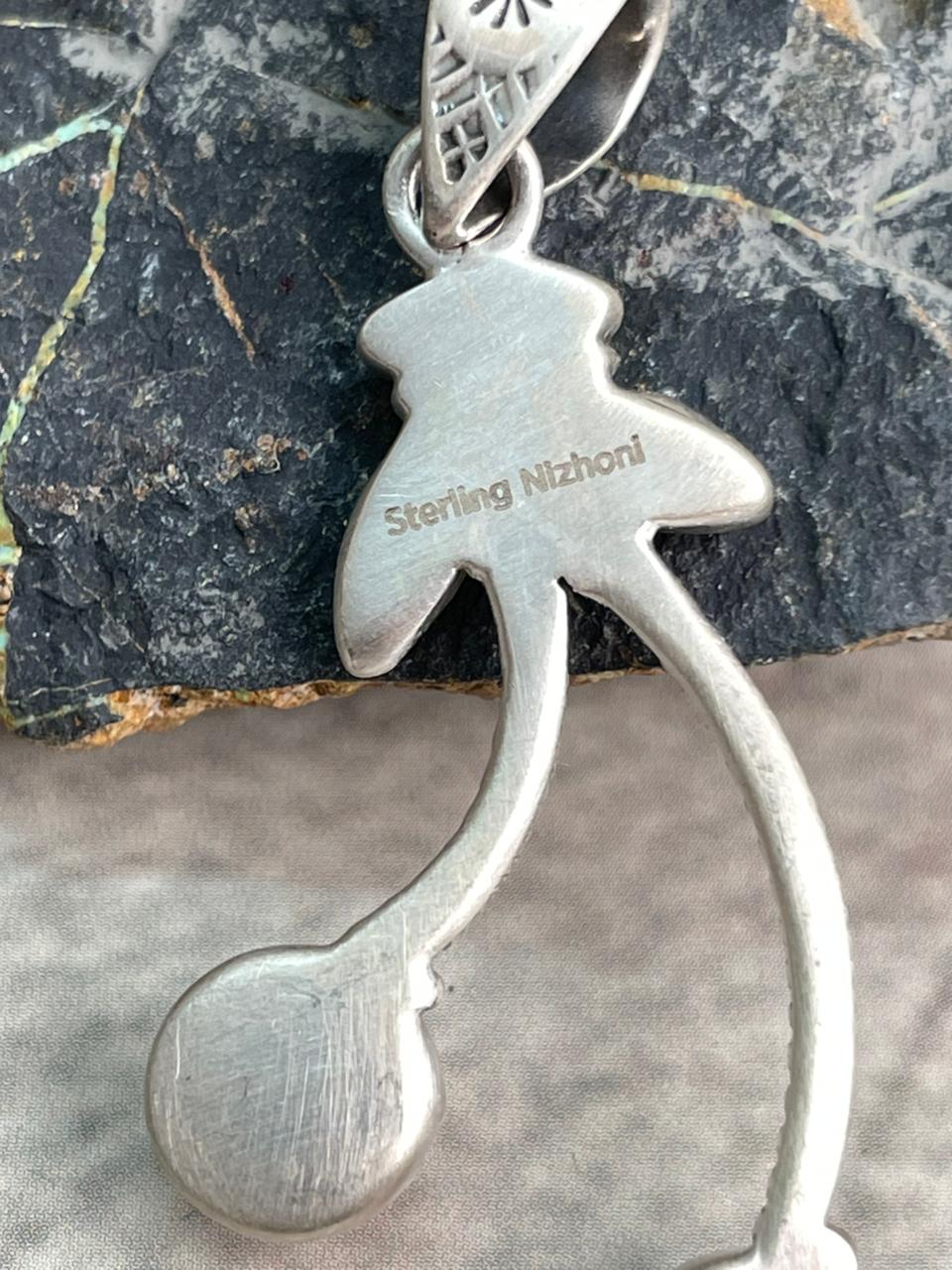 Handmade Sterling Silver Rosarita with Kingman Turquoise Cherry Pendant "Signed Nizhoni"
