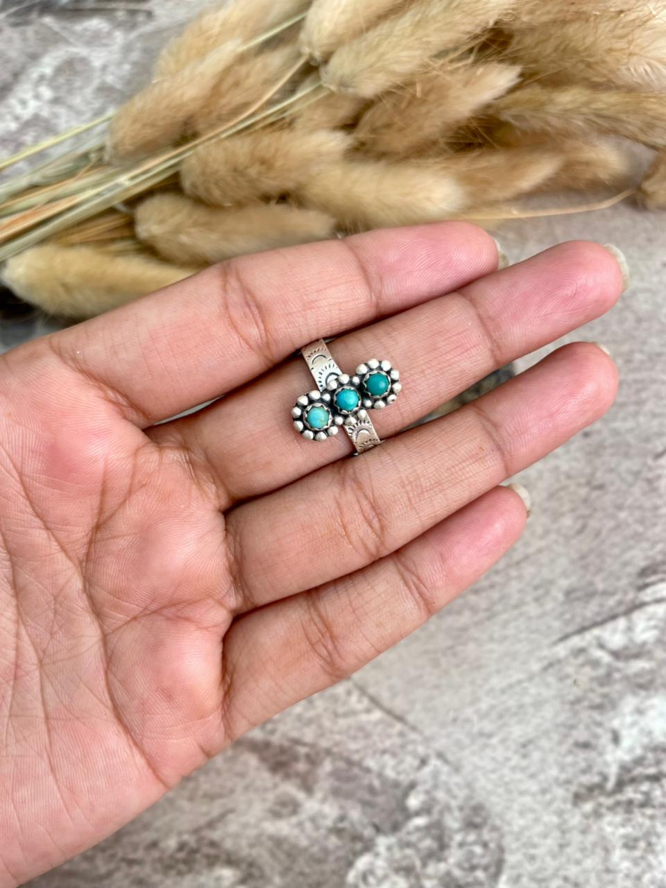 Handmade Sterling Silver Kingman Turquoise Adjustable Ring "Signed Nizhoni"
